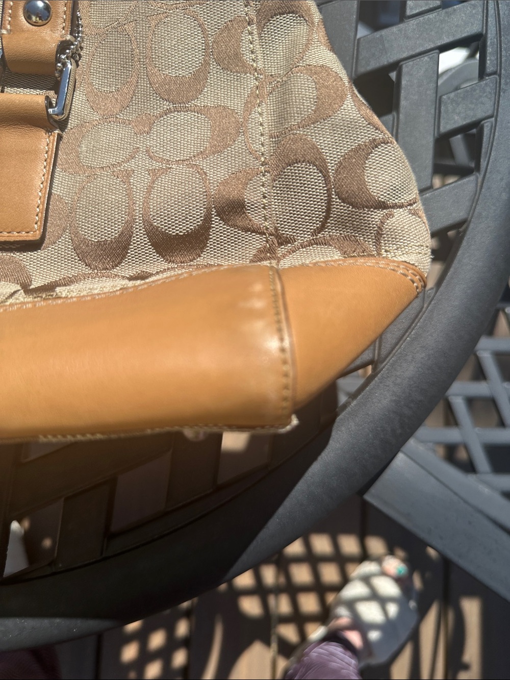Vintage Coach Tan Signature Canvas Shoulder Tote with Leather Trim - Picture 12 of 13